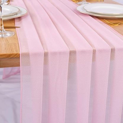 10ft Blushing Pink Chiffon Table Runner 30 x 120 Inches Romantic Sheer Table by RUIYOK