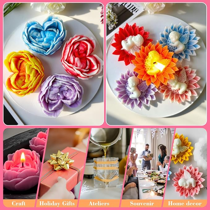 JDH 2PCS Flower Candle Molds, Heart Rose Candle Mold, 3D Angel Baby in - Image 6