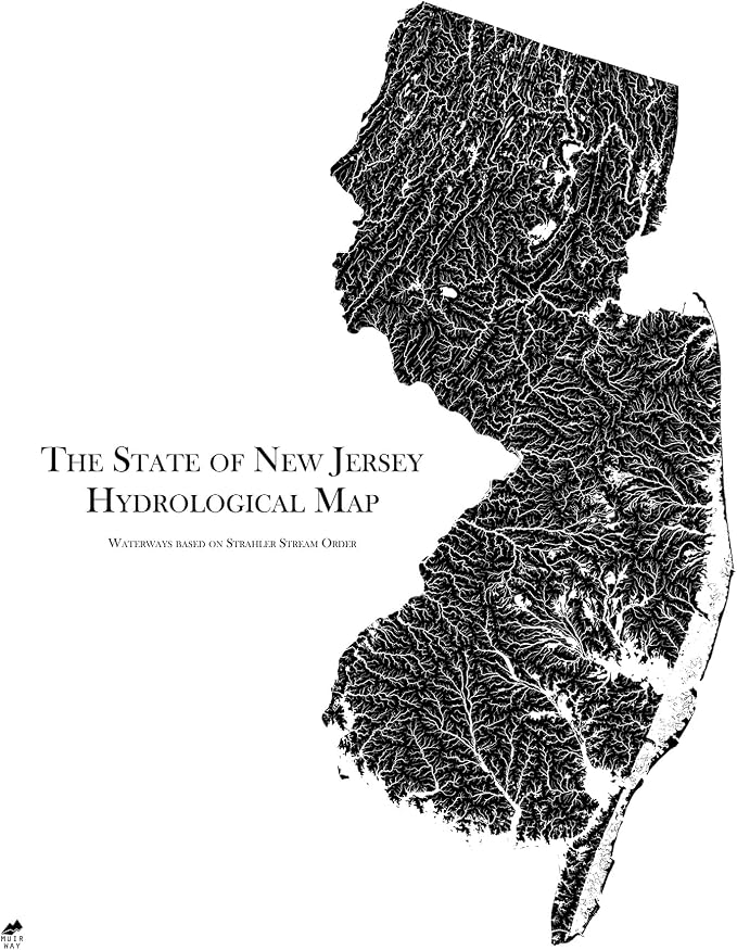 Muir Way Hydrological River Map of New Jersey by MuirWay