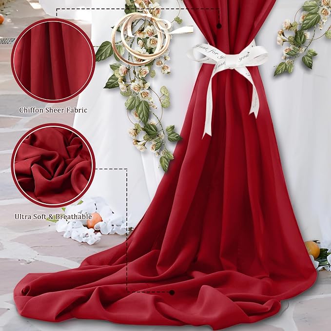 Horbaunal Burgundy Chiffon Fabric by The Yard, 10 Yard Continuous Sheer Fabric - Image 3