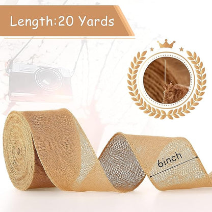 Chuangdi 20 Yard 6 Inches Burlap Ribbon Wide Jute Ribbon Natural Burlap Fabric - Image 2