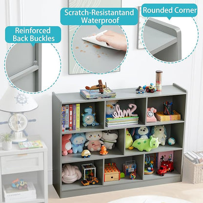 3-Tier Bookshelf, 8-Section Wooden Bookcase, Storage Organizer - Image 4