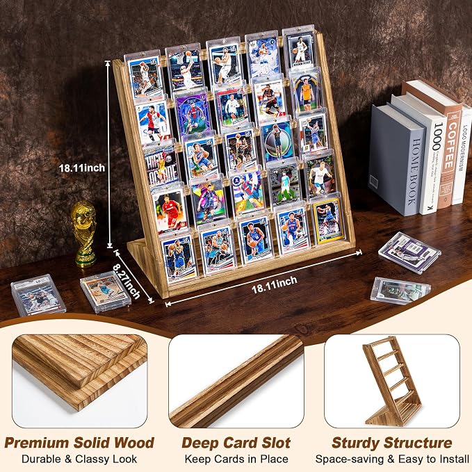 Emfogo Trading Card Display Stand, 5 Tier Sports Graded Card Display, Wooden - Image 4