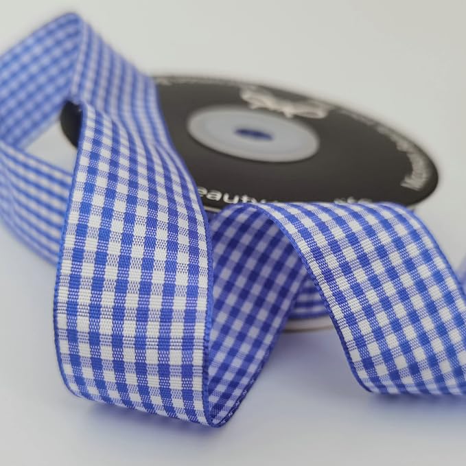 Blue and White Gingham Ribbon Plaid Ribbon 25 Yards Each Roll 100% Polyester - Image 7