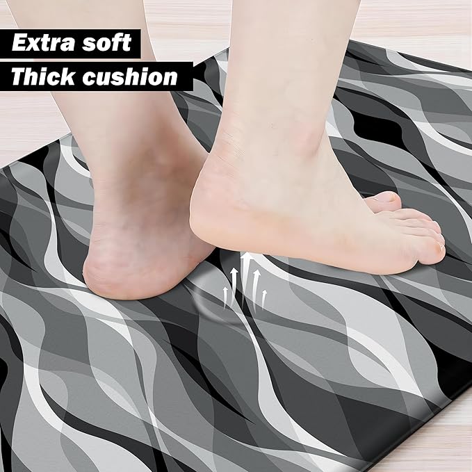 weesire Kitchen Mats for Floor Modern Abstract Kitchen Rugs Grey Stripe Anti - Image 5