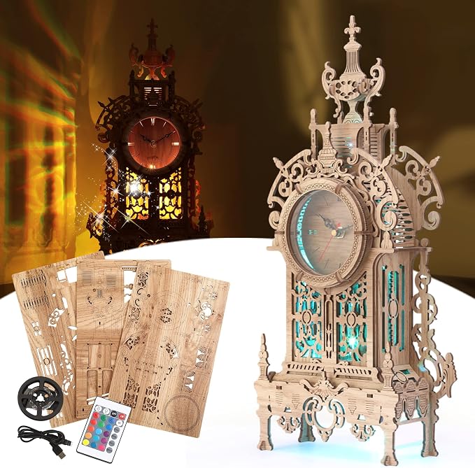 3D Wood Puzzle LED Tower Clock, 3D Puzzle Building Desktop Clock Model DIY by FUNPOLAHomeDecor3DPuzzles