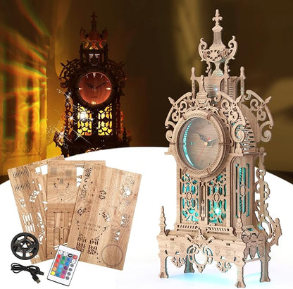 3D Wood Puzzle LED Tower Clock, 3D Puzzle Building Desktop Clock Model DIY by FUNPOLAHomeDecor3DPuzzles