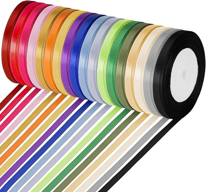 ABSOFINE 18 Colors Satin Ribbon Polyester, 1/4 inch Solid Fabric Ribbon Roll by ABSOFINE