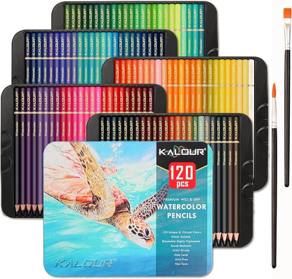 KALOUR Watercolor Pencils, 120 Colors, Blendable Wet or Dry, Water-Soluble by KALOUR