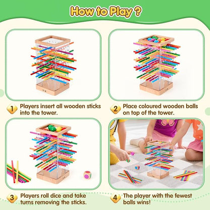 Montessori Wooden Board Games, 48 Colorful Sticks Dice Game - Image 5