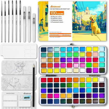 Watercolor Paint Set, 100 Colors, Travel Water Colors kit by Artdecool