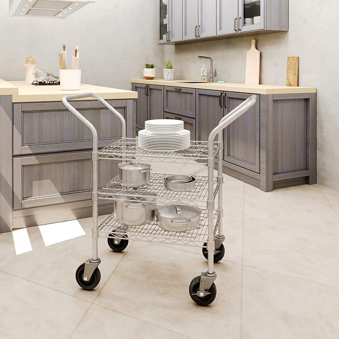 18" W x 24" L x 36" H Chrome Heavy Duty Utility Cart | 3-Tier | NSF Commercial - Image 3