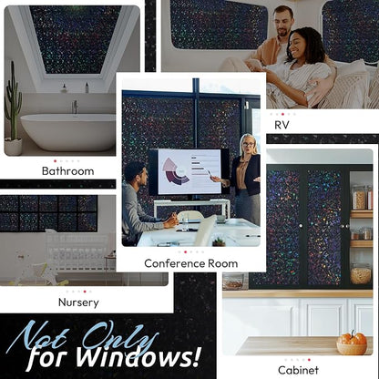 rabbitgoo Blackout Rainbow Window Privacy Film Decorative Stained Glass Diamond - Image 9