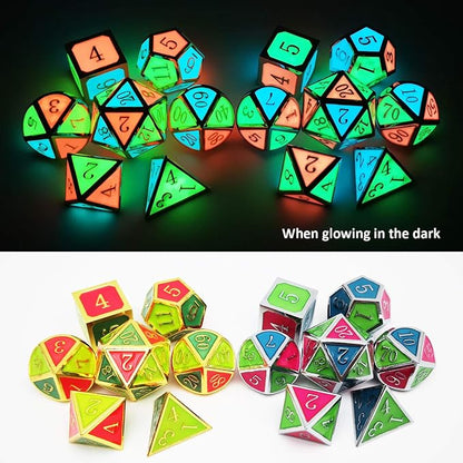 Haxtec Glow in The Dark Glowing Blue Red Green Silver Metal Dice Set D&D 7PCS - Image 6