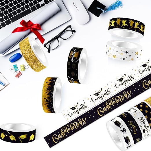 12 Rolls Graduation Washi Tape, Congratulations Grad Cap Decorative Paper - Image 4