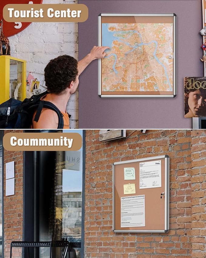 28"x26" Enclosed Bulletin Board, Lockable Weather-Resistant Aluminum Cork - Image 8