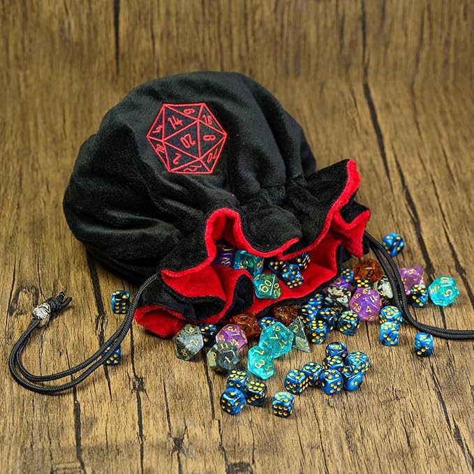 Large Dice Bags with Pockets Black Storage Bag D20 Logo - Image 7