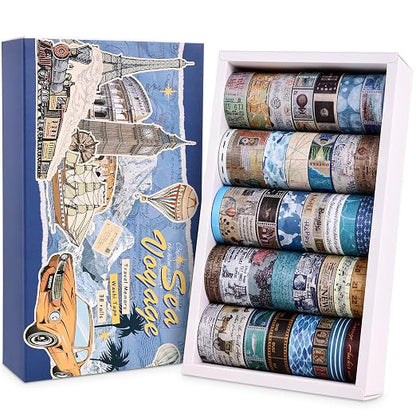 38 Rolls Vintage Washi Tape Set, Vintage Travel Stamp Map Scenery Art Letter by emmoolife