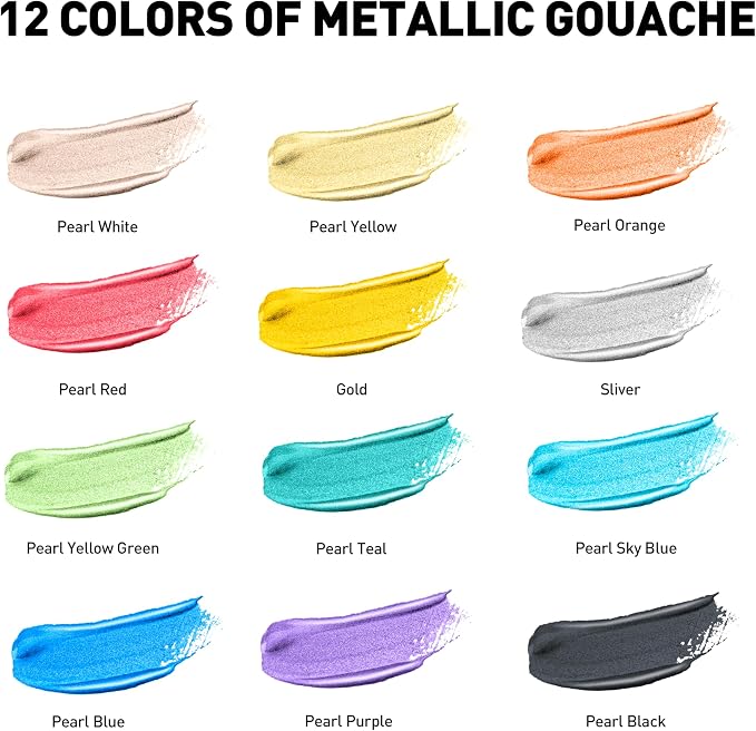 HIMI Metallic Jelly Gouache Paint Set, 12 Colors 12g, Jelly Cup Design - Image 4