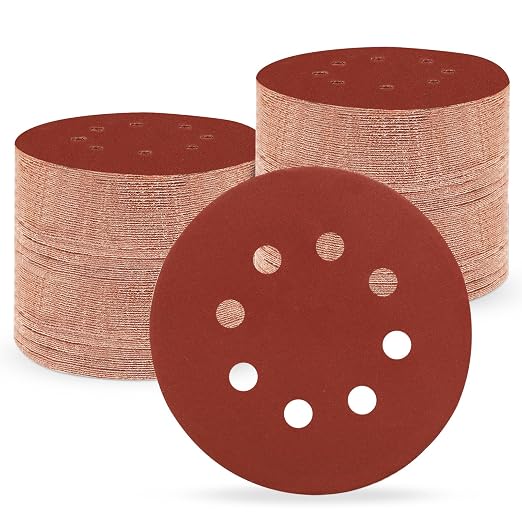 5 Inch 8 Hole Sanding Discs, Round Aluminum Oxide Sand Paper Discs by Huopueit