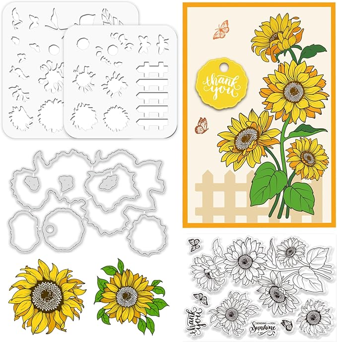 ORIGACH Realistic Sunflower Stamps and Dies and Layering Coloring Stencil Set - Image 2
