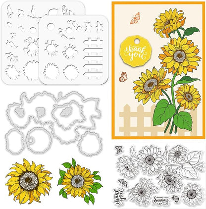 ORIGACH Realistic Sunflower Stamps and Dies and Layering Coloring Stencil Set - Image 2