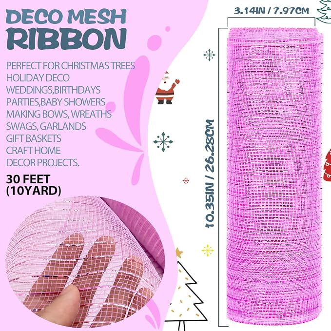 Anivia Deco Mesh Ribbon, 10inch x 30 Feet Each Roll Metallic Foil Mesh Ribbon - Image 2