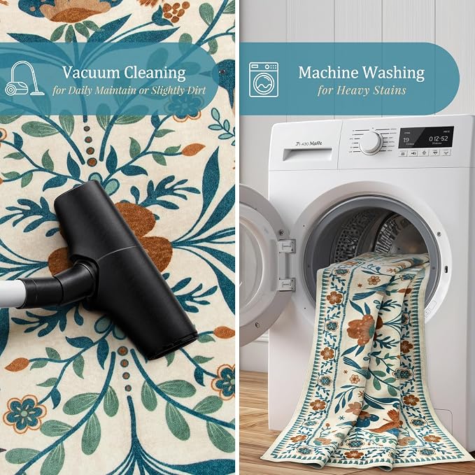 Morebes Floral Washable 5x7 Nursery Rug, Boho Insect Living Room Rug Non Slip - Image 4