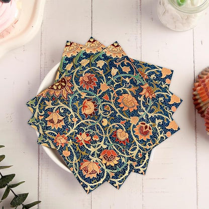 Quera 50 Pack William Morris Cocktail Napkins Vintage Floral Blue Paper Napkins - Image 2