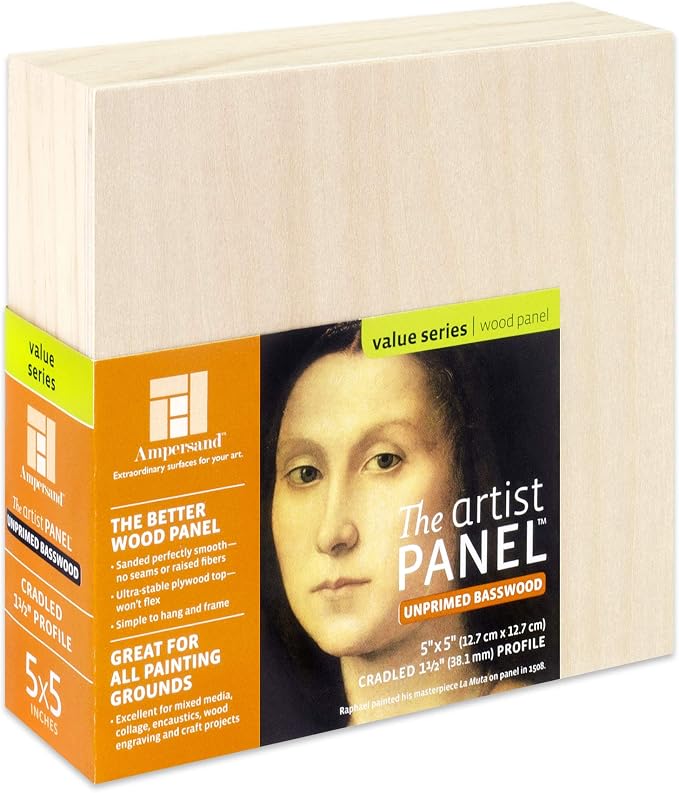 Ampersand Art Supply Unprimed Basswood Artist Panel, 1-1/2" Cradled Profile by AmpersandArtSupply