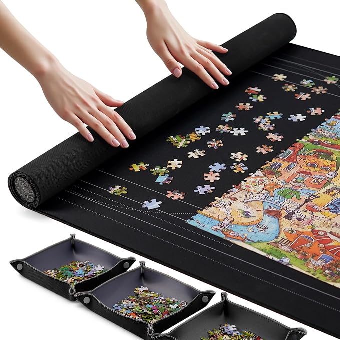 Puzzle Mat Roll Up with Drawstring Storage Bag, Portable Saver Pad 46” x 26” Up - Image 2