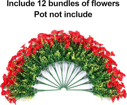 Artificial Flowers Fake Plants for Outdoors Decoration, 12 Bundles Red Silk - Image 5