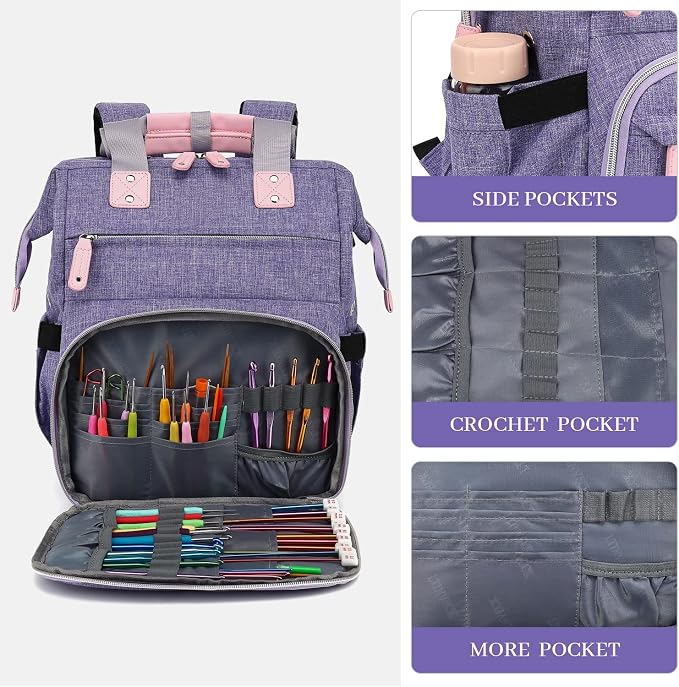 Crochet Backpack, Knitting Bag Backpack Yarn Storage Organizer Travel Crochet - Image 4