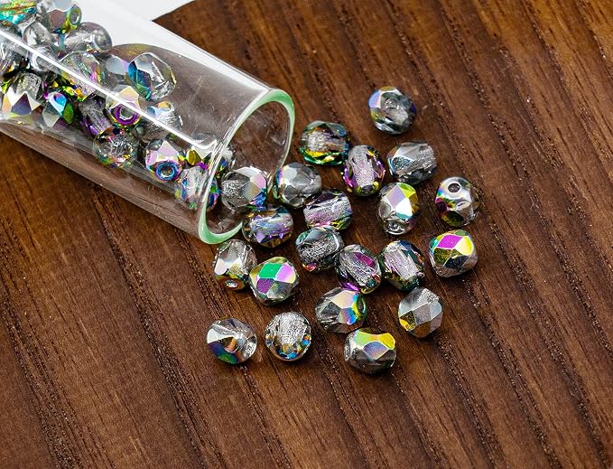 1.8 oz of Faceted Fire Polished Pressed Czech Glass Beads 4mm, Crystal Vitrail - Image 2