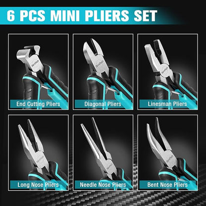 DURATECH Mini Pliers Set, CRV Construction, Includes Needle Nose, Long Nose - Image 2
