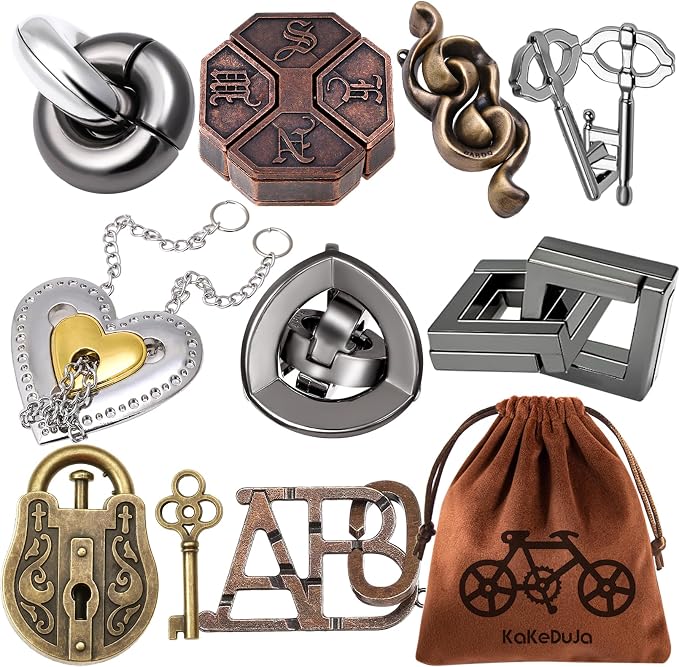 9pcs Metal Puzzle for Adult Disentanglement Puzzles Lock Puzzle Games Set Gift by KaKeDuJa