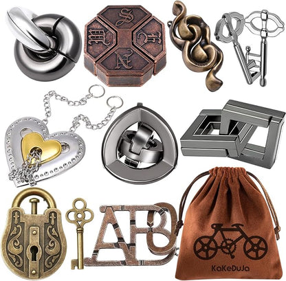 9pcs Metal Puzzle for Adult Disentanglement Puzzles Lock Puzzle Games Set Gift by KaKeDuJa