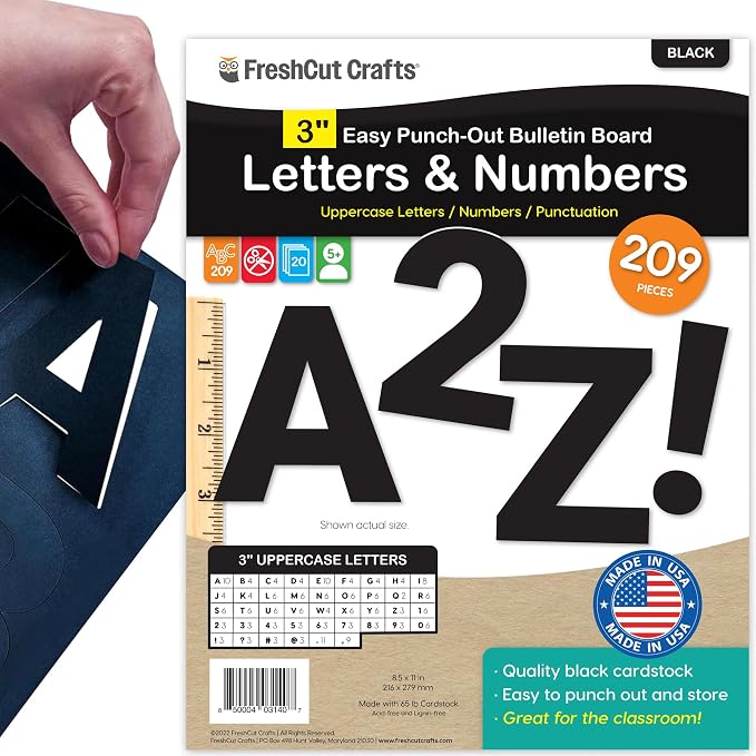 209 Pcs 3" Black Bulletin Board Letters & Numbers, Capital Letters, Punctuation by FreshCutCrafts