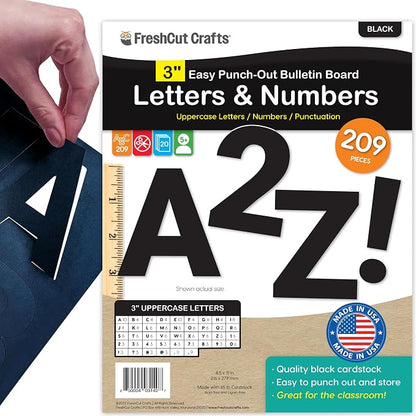 209 Pcs 3" Black Bulletin Board Letters & Numbers, Capital Letters, Punctuation by FreshCutCrafts