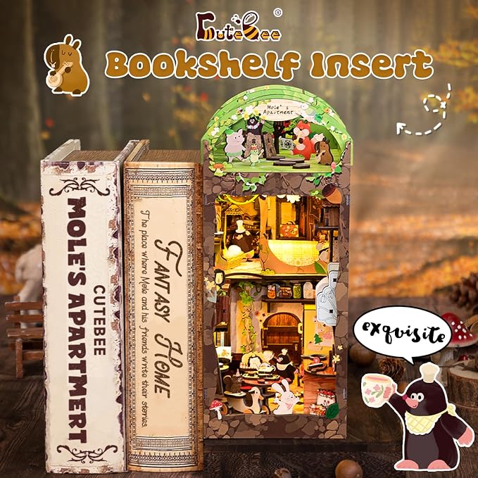 CUTEBEE Book Nook Kit, DIY Booknook Miniature House Tiny House 3D Wooden Puzzle - Image 3