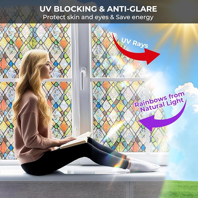 Window Privacy Film Rainbow Film Stained Glass 3D Static Cling Decorative - Image 4