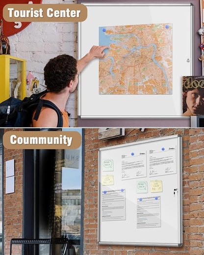 38"x38" Enclosed Bulletin Board, Lockable Weather-Resistant Aluminum Noticeboard - Image 7