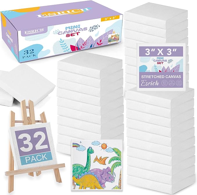 ESRICH Mini Canvases for Painting, Canvas in Bulk 32Pack, 2/5In Profile Small by ESRICH
