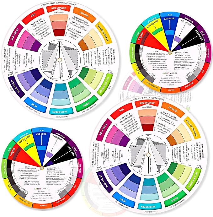 4 Pcs Color Wheel, Paint Mixing Learning Guide Art Class Teaching Tool by Nezyo