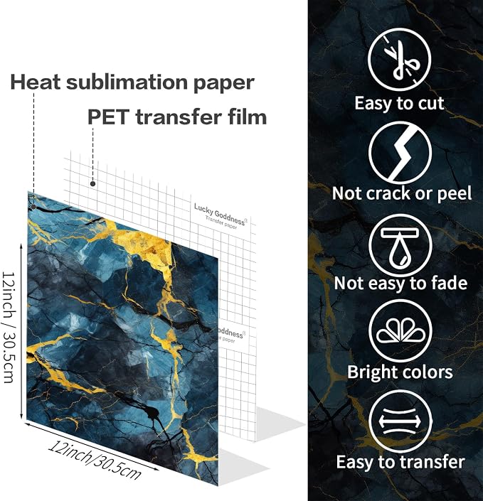 Sublimation Transfer Sheets for Heat Press Machine, 12x12 Inch Blue Marble - Image 7
