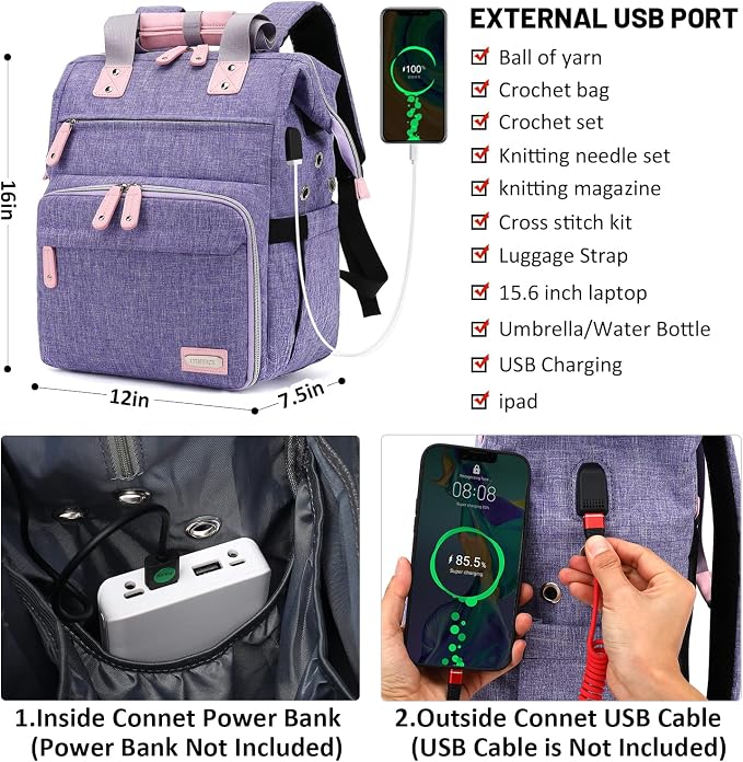 Crochet Backpack, Knitting Bag Backpack Yarn Storage Organizer Travel Crochet - Image 6