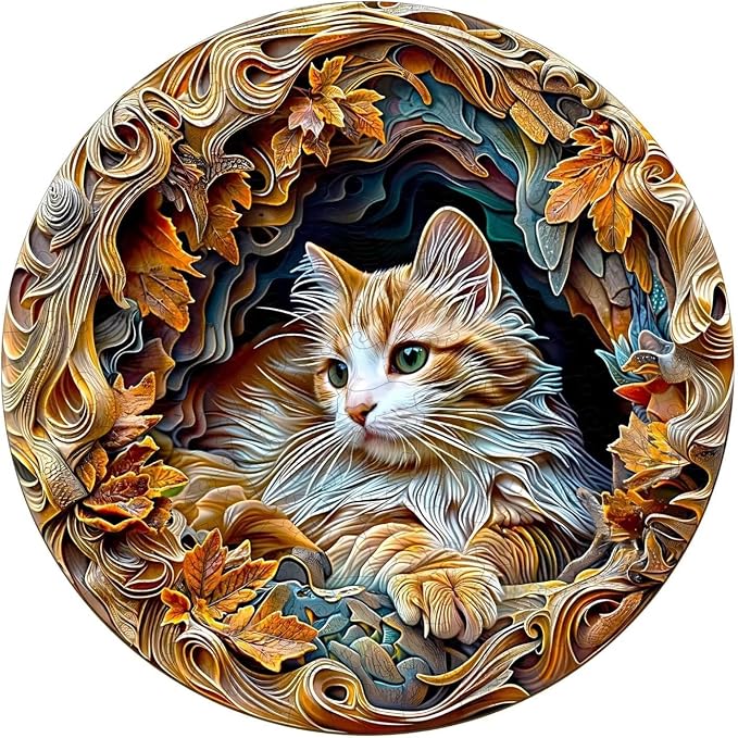 Wooden Puzzles Adults, 3D Cat Wooden Puzzles 200 Pieces, Unique Animal Shaped by Jollitot