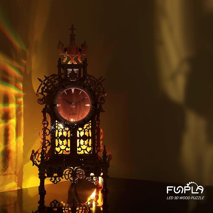 3D Wood Puzzle LED Tower Clock, 3D Puzzle Building Desktop Clock Model DIY - Image 7