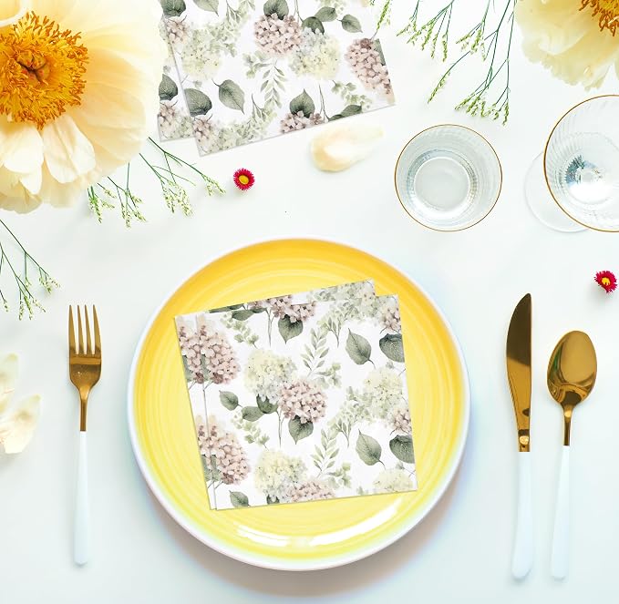 100 Pcs Hydrangea Scatter Floral Cocktail Beverage Napkins Hydrangeas Flowers - Image 5