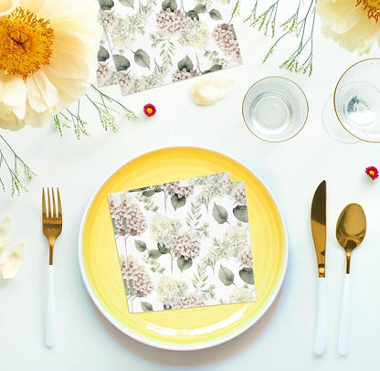 100 Pcs Hydrangea Scatter Floral Cocktail Beverage Napkins Hydrangeas Flowers - Image 5